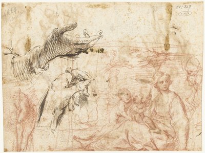 Schetsblad met verschillende composities, onder andere van twee handen 作者 Annibale Carracci（拒绝归因）