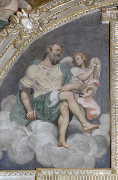 Sant Matthew和天使，Lunette，长老会，1578-82 作者 西蒙妮·韦尼齐亚诺·彼得扎诺