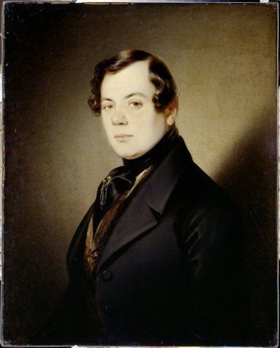 诗人弗拉基米尔·格里戈里耶维奇·贝内迪克托夫 (1807-1873) 的肖像（诗人弗拉基米尔·G·贝内迪克托夫的肖像） - Peinture de Sandor Kozina (1808-1873)，huile sur toile (67x54 cm)，约 1840 年 - A. 普希金纪念博物馆，圣。 圣彼得堡（俄罗斯） 作者 Sándor Kozina