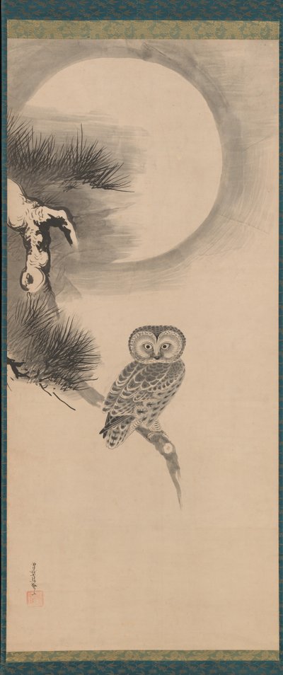 松树枝上的猫头鹰，17世纪初。 作者 曾我日光馆
