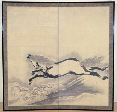 马跳，日本，江户时代，公元18世纪（墨水在纸上）（一对中的一个）（另见121396） 作者 曾我翔博