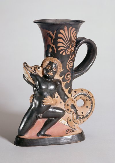 Red-Figure Horn-Shaped Rhyton描绘了鳄鱼攻击努比亚，希腊，公元前350年（粘土） 作者 苏打