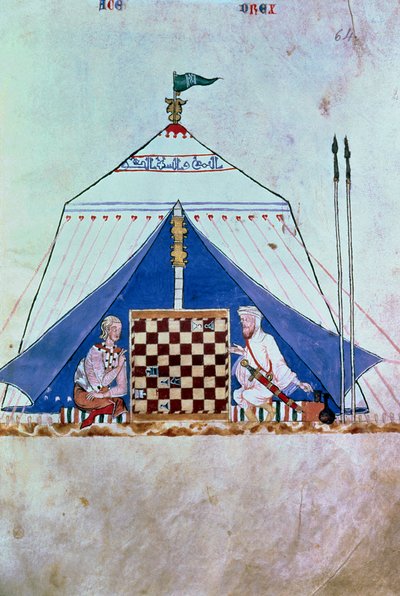 一个摩尔人和一个基督徒在帐篷里下棋，选自《游戏、象棋、骰子和棋盘之书 作者 西班牙语学校