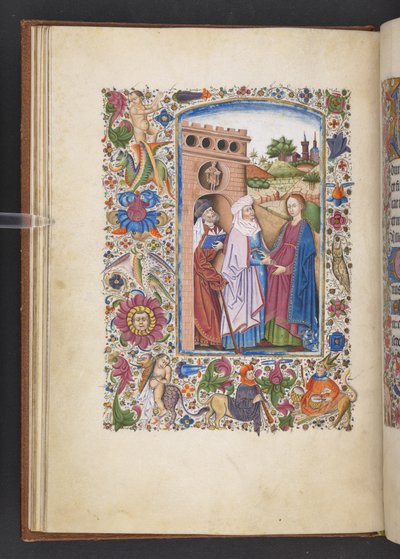 添加 MS 50004 f.16v 《瞻礼》，选自 "时间之书"（牛皮纸上的墨水、彩色和金色）。 作者 Spanish School