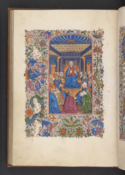 添加 MS 50004 f.53v 医生中的基督，选自 "时间之书"（牛皮纸上的墨水、彩色和金色）。 作者 西班牙语学校
