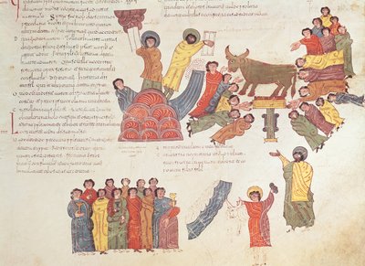 金色小牛的崇拜，来自St. Isidores的Visigothic-Mozarabic Bible，第466页，公元960年（牛皮纸上的蛋彩画） 作者 西班牙语学校