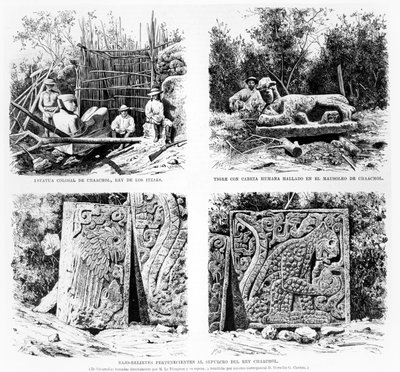 奥古斯都Le Plongeon在奇琴伊察发现的人工制品，来自La Illustracion Espanola y Americana 1877的插图 作者 西班牙语学校