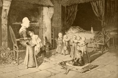 经过Haag的绘画之后，儿童在一个村庄的家，来自&39;Album Artistico&39;，出版于1890年 作者 西班牙语学校