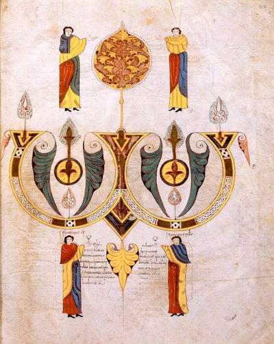 圣伊西多尔的Visigothic-Mozarabic圣经的版画，两个小型画家，Florencio和Sancho的肖像，fol.514r。，AD 960（牛皮纸上的蛋彩画） 作者 西班牙语学校