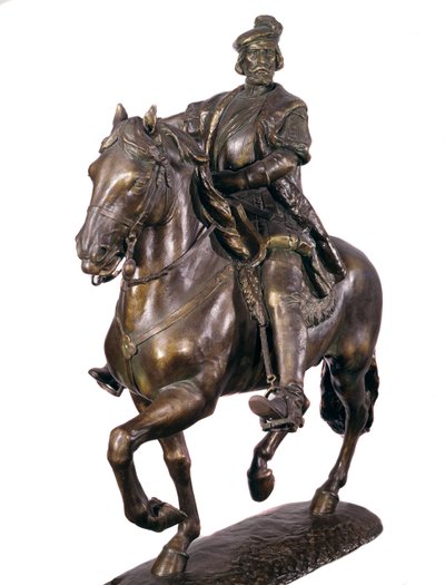 西班牙征服者 Hernan Cortes（或 Cortez）（1485-1547）的马术肖像。 16 世纪的匿名青铜雕塑。 马德里阿尔米博物馆 作者 西班牙语学校