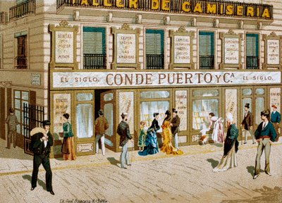 时尚：面料店“Conde Puerto”巴塞罗那精品店的广告海报。 19世纪 作者 西班牙语学校