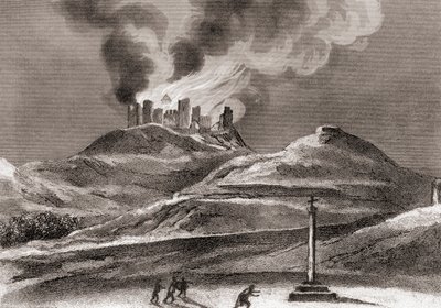 1835年在西班牙韦斯卡，蒙特纳拉贡修道院的火灾（石印） 作者 西班牙语学校
