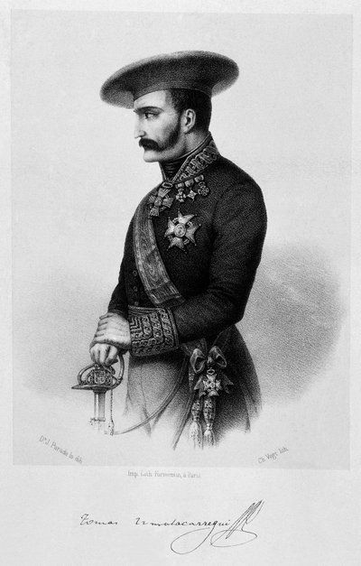 第一次卡洛斯战争（1833-1840）：卡洛斯将军 Tomas Zumalacarregui（1788-1835）的肖像 作者 西班牙语学校