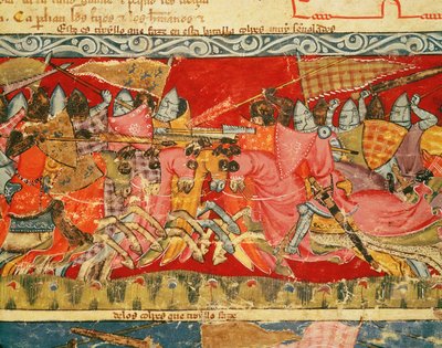 Fol.110r希腊人和特洛伊人之间的战斗，来自Codex Benito Santa Mora 作者 西班牙语学校