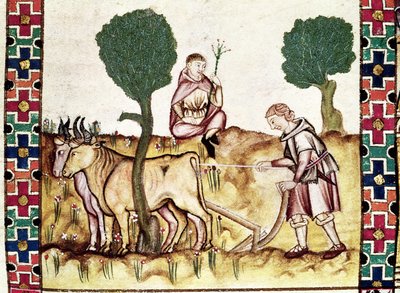 Fol.237r一位农民教他的儿子耕田 作者 西班牙语学校