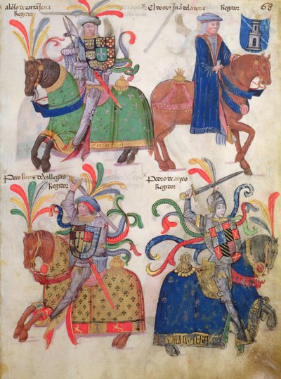 四位骑士，来自Book of Los Caballeros de la Cofradia de Santiago 作者 西班牙语学校
