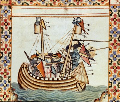Les croises 途中围攻 Sarrazine 堡垒 从圣玛丽之歌 (Cantigas de Santa Maria) 手稿中取出的一页细节，装饰着献给圣玛丽和她的奇迹的微缩模型，在 reg 下的歌曲集 作者 西班牙语学校