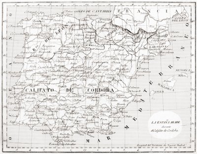 Map of Spain showing Caliphate of Cordoba 作者 西班牙语学校