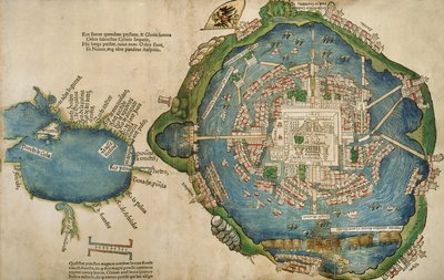 特诺奇蒂特兰城的埃尔南多·科尔特斯（1485年至1547年），1524谈论新的大西洋西班牙地图和墨西哥湾，从细Ferdinadi Cortesi的 作者 西班牙语学校