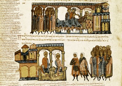 Miniature from "Synopsis historiarum" or "Byzantine Chronicles" (Histories of the Byzantine kings and events from 811 to 1057) by John (Johannes or John) Scylitza (or Skylitzes or Scylitzae) (11th-12th century) 作者 西班牙语学校