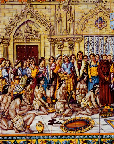 美国原住民于1492年将哥伦布的随从带入西班牙（陶瓷） 作者 Spanish School