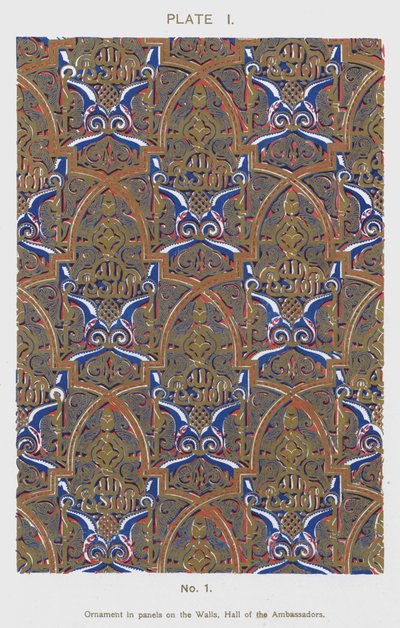 Ornament in panels on the Walls, Hall of the Ambassadors (colour litho) 作者 西班牙语学校