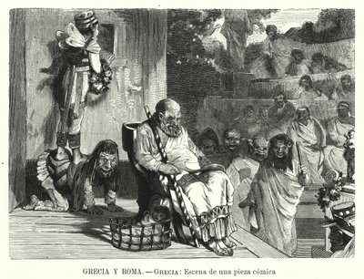 Performance of a comedy in a theatre in Ancient Greece (litho) 作者 西班牙语学校