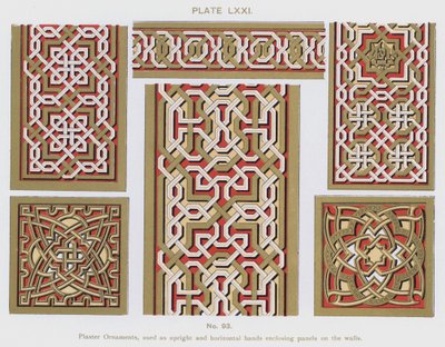 石膏装饰品，用作垂直和水平带，包围墙壁上的面板（彩色石版画） 作者 西班牙语学校