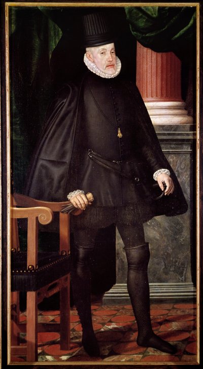 西班牙国王菲利普二世的肖像（1527-1598）西班牙画派的绘画。 16世纪马德里，普拉多博物馆 作者 西班牙语学校