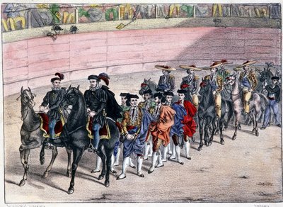发布quadrille，西班牙的corrida，光刻sd。 19世纪 作者 西班牙语学校