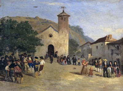 Sortie de messe--从群众中走出来。佚名画 作者 西班牙语学校