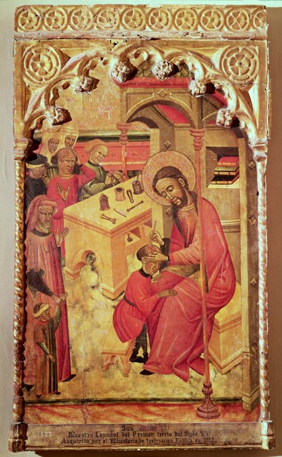 圣路加在男人的头上操作，c.1400-30 作者 Spanish School