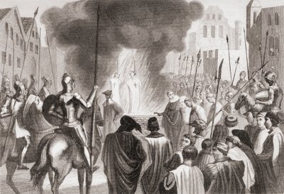 圣殿骑士被烧死在火刑柱上（石版画） 作者 西班牙语学校