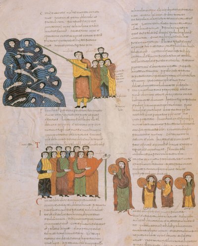 从圣伊西多尔的Visigothic-Mozarabic圣经，公元960年（公元960年）开始，将红海和希伯来妇女的舞蹈传给摩西及其伴奏者的手鼓声。 作者 西班牙语学校