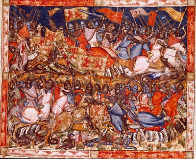 特洛伊战争：赫克托耳的功绩。 西班牙手稿“Codex Benito de Santa Mora”的缩影细节 作者 西班牙语学校