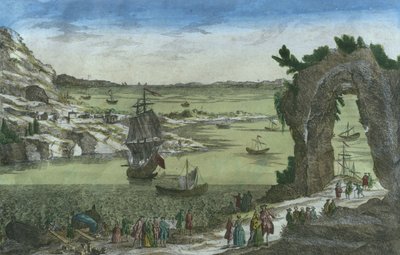 法国着陆的看法在新卡宴，法国圭亚那，1762年建立新的殖民地 作者 西班牙语学校