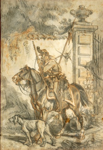 巡逻中的枪骑兵，Stanislao Grimaldi del Poggetto 的插图 作者 斯坦尼斯拉斯·格里马尔迪·德尔·波吉托