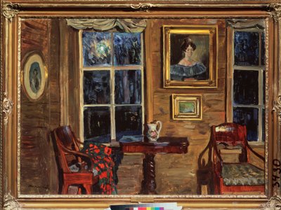 在一座老房子里Stanislav Yulianovich Zhukovsky（茹科夫斯基）（1873-1944 年）的画作，布面油画 作者 斯坦尼斯拉夫·朱利安诺维奇·茹科夫斯基