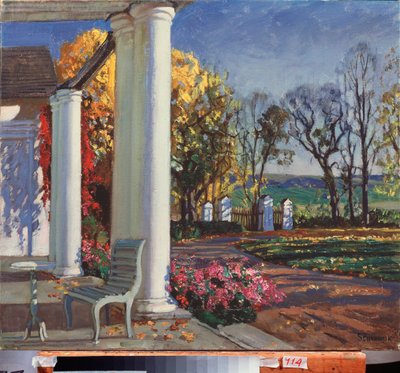 秋天的早晨。 斯坦尼斯拉夫·尤利安诺维奇·朱可夫斯基 (Zhukovsky) (1873-1944) 的绘画，布面油画，约 1920 年。俄罗斯艺术，20 世纪，新艺术，现代主义。 第聂伯彼得罗夫斯克国家艺术博物馆（乌克兰）。 作者 斯坦尼斯拉夫·朱利安诺维奇·茹科夫斯基