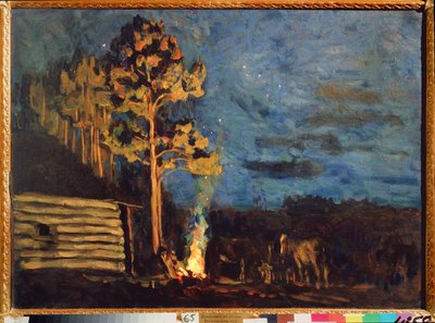 春夜。 斯坦尼斯拉夫·尤利安诺维奇·朱可夫斯基（Zhukovsky）（1873-1944）的作品，纸板油画 作者 斯坦尼斯拉夫·朱利安诺维奇·茹科夫斯基