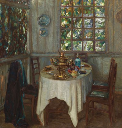 带有茶炊的内饰，1914年 作者 斯坦尼斯拉夫（Stanislav Julianovic Zukovskij）