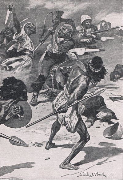 1885年1月17日，阿布克莱拉战役，1915年英国陆地和海上战役的插图 作者 斯坦利·伍德