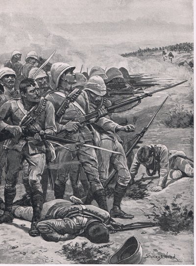 1885年1月19日ABU-Kru的广场，1915年英国陆地和海上战役的插图 作者 斯坦利·伍德