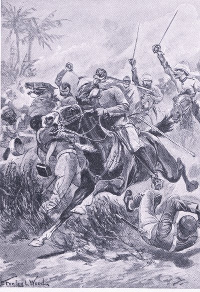 1857年6月30日勒克瑙外的志愿骑兵，1915年英国陆地和海上战役的插图 作者 斯坦利·伍德