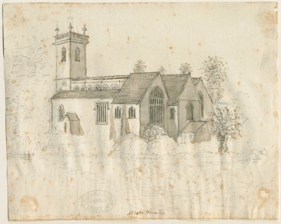 方丈布罗姆利教堂（Abbots Bromley Church）：铅笔素描略有清洗，nd [1762-1802] 作者 斯蒂宾肖