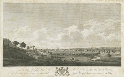 特伦特河畔柏顿桥和镇：版画，1779年 作者 斯蒂宾肖