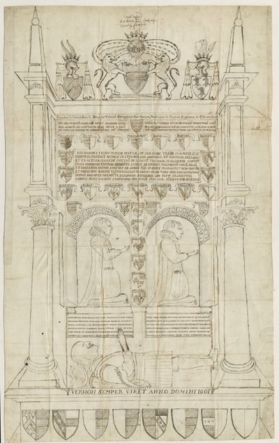 桑顿教堂（Sandon Church）-桑普森·埃德斯维克墓（Sampson Erdeswicke）：钢笔和墨水绘画，nd [？18th cent]（绘画） 作者 斯蒂宾肖