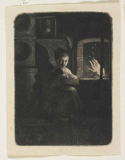 火边读书的小女孩 作者 Stefan Juliusz Norblin de la Gourdaine