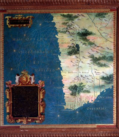 南非和好望角地图由Stefano Bonsignori (?-1589) 意大利宇宙学家和画家制作。1581年左右。佛罗伦萨，韦基奥宫，Mappamondo厅 作者 斯特凡诺·布翁西诺里