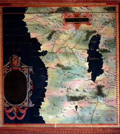 西非（刚果和安哥拉）地图由Stefano Bonsignori（？ -1589）意大利宇宙学家和画家制作。1581年左右。佛罗伦萨，韦基奥宫，Mappamondo厅 作者 Stefano Buonsignori
